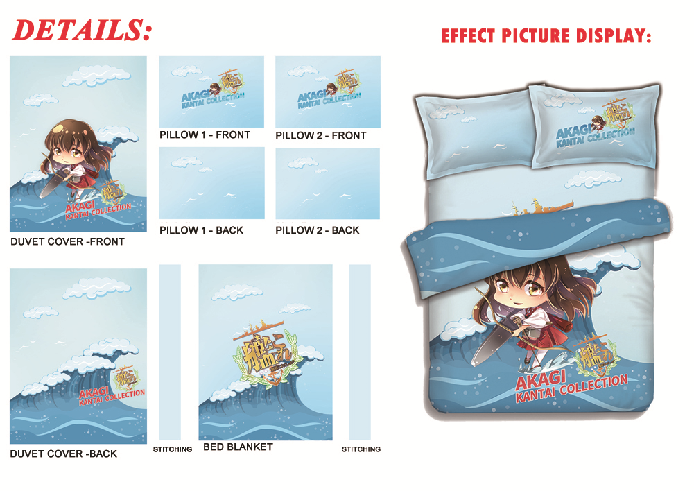 Akagi - Kantai Collection Japanese Anime Bed Blanket Duvet Cover with Pillow Covers